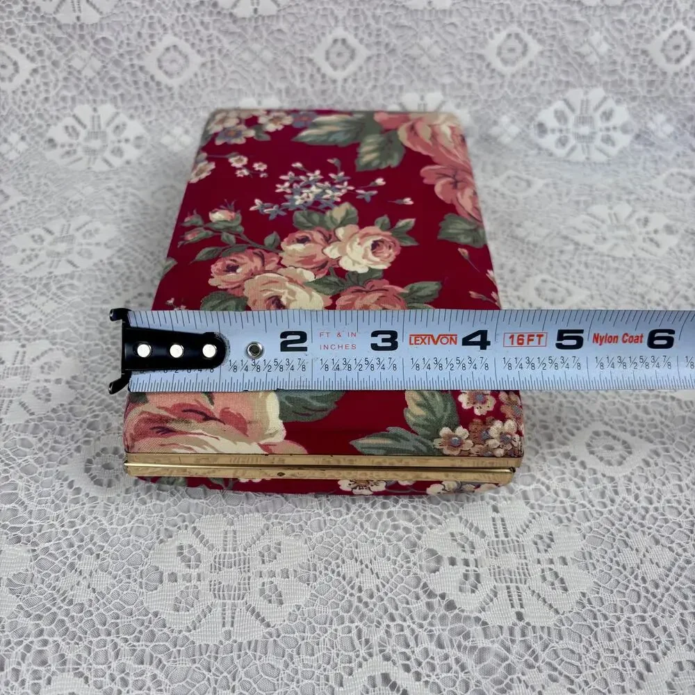 Vintage Floral Fabric Covered Jewelry Box Organizer with Mirror & Ring Holder